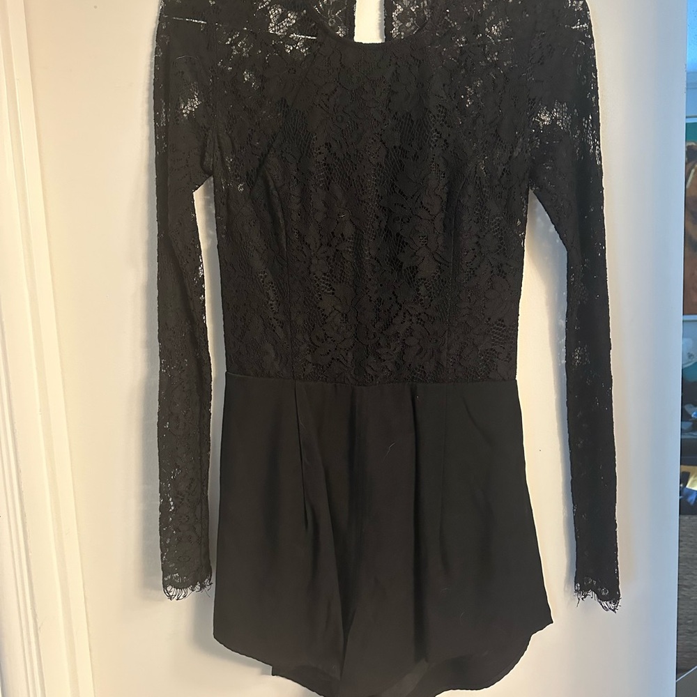 Elegant Black Lace Long Sleeve Romper